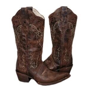 JB Dillon Boots Womens 7 B Brown Cowgirl Embroidered Western Tall Heel